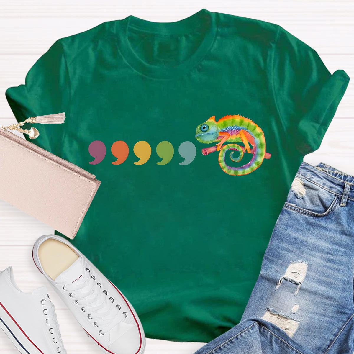 Comma Comma Chameleon Teacher T-Shirt