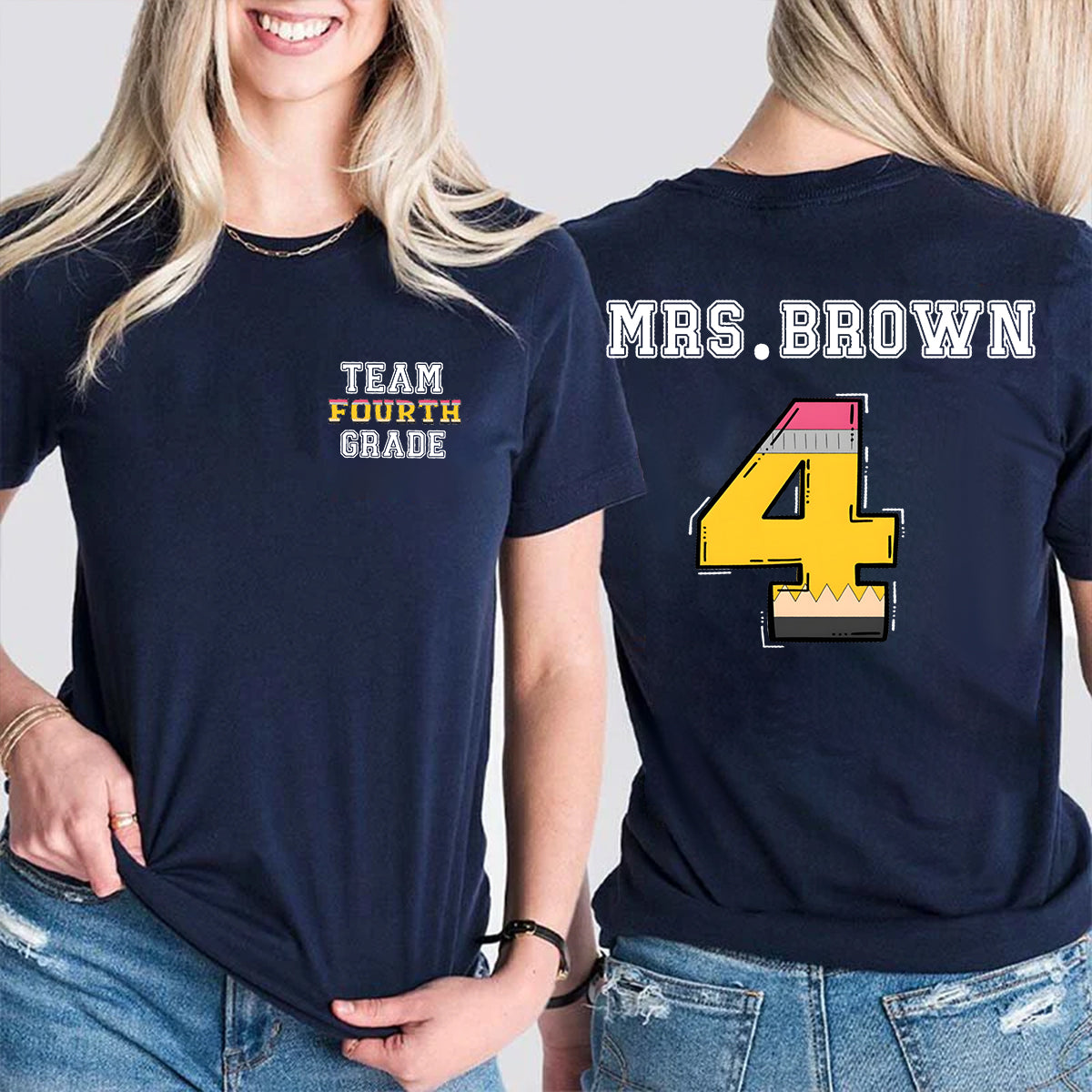 Personalized Name And Grade Team Double Printed T-shirt