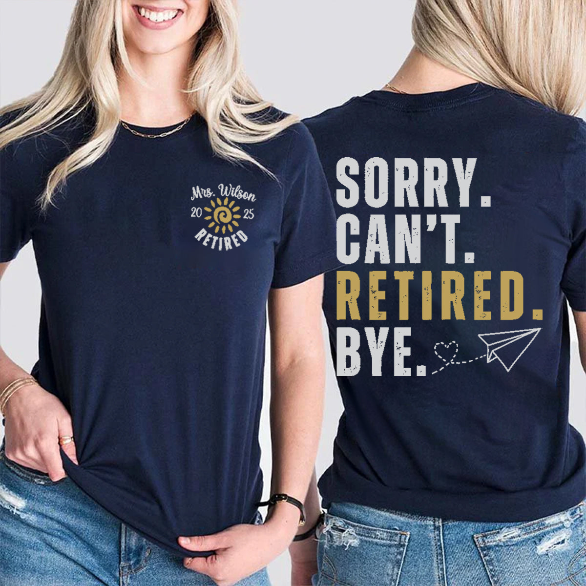 Personalized Name Retired Teacher Double Printed T-shirt