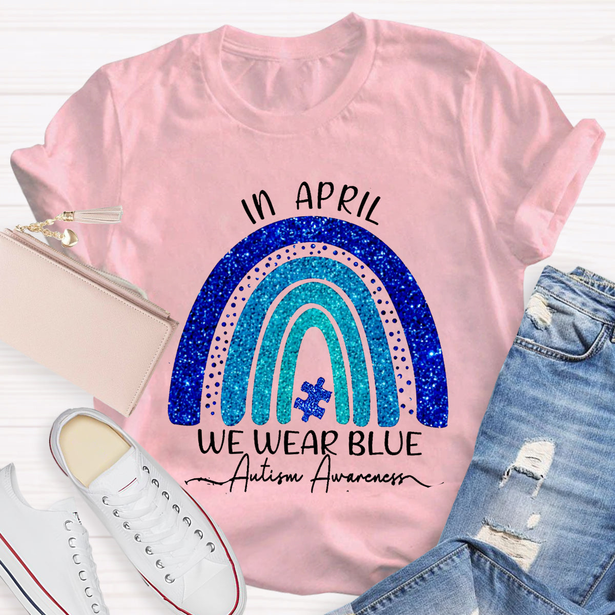 In April We Wear Blue Autism Awareness T-Shirt