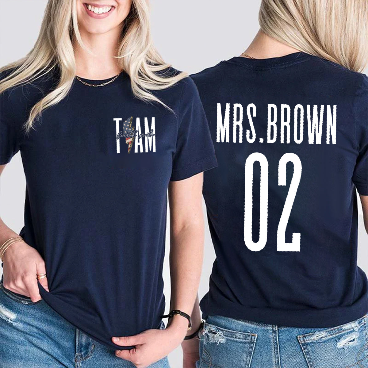 Personalized Name And Grade Dream Team Double Printed T-shirt