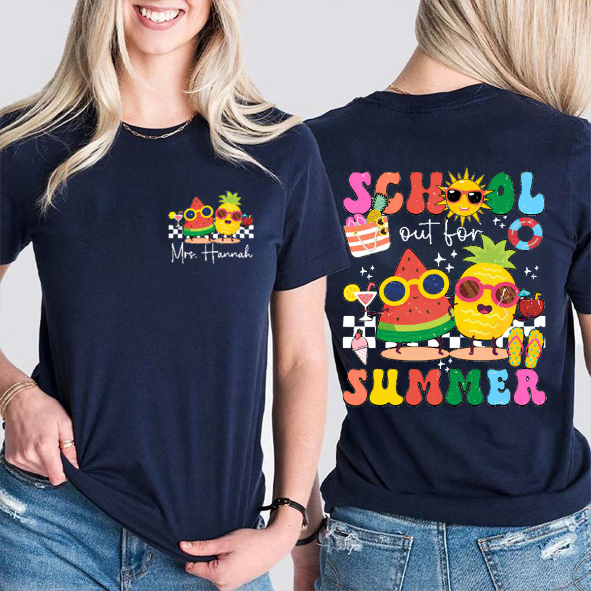 Personalized Name school Out For Summer Ice cream Double Printed T-shirt