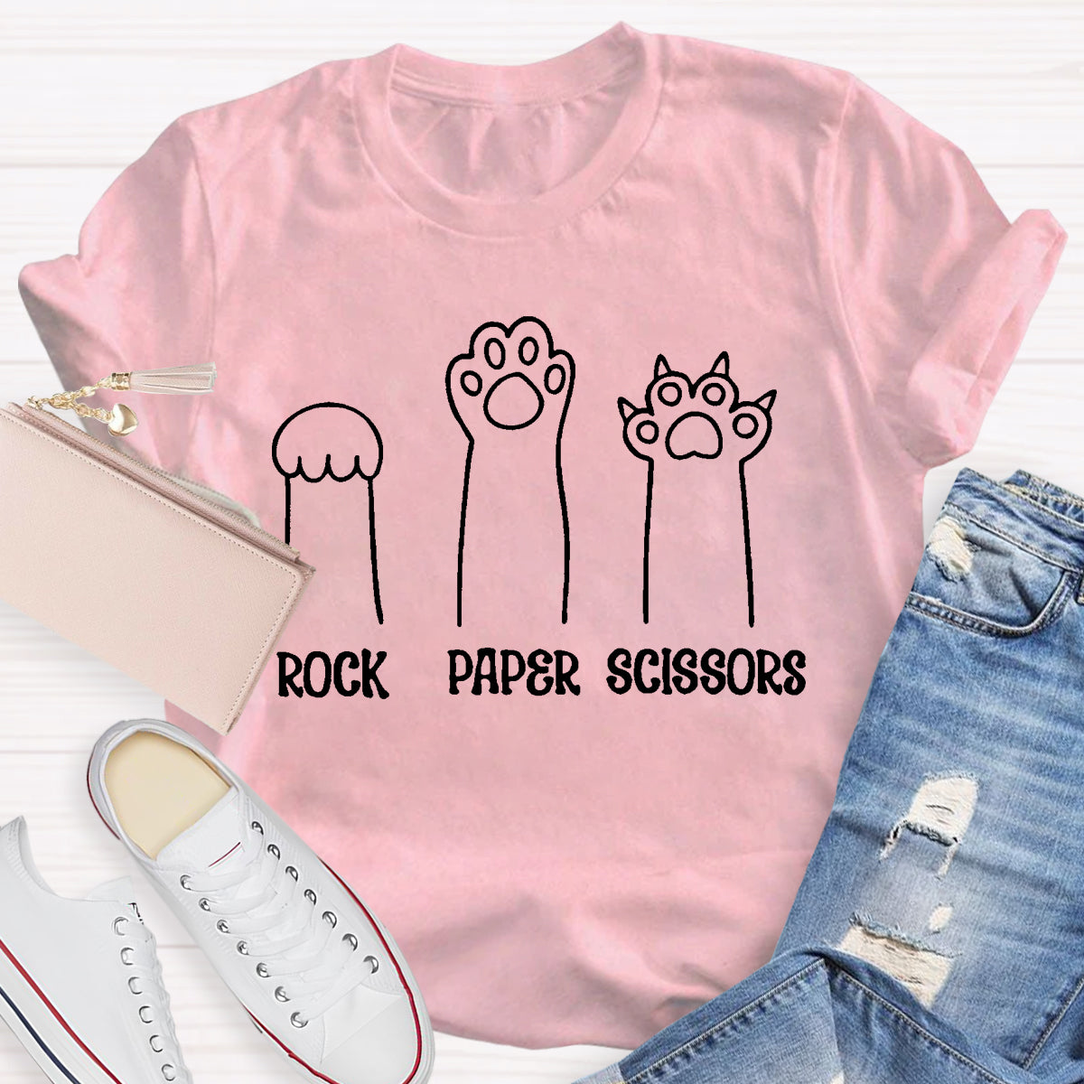 Rock Paper Scissors Funny Cat Paw T-Shirt