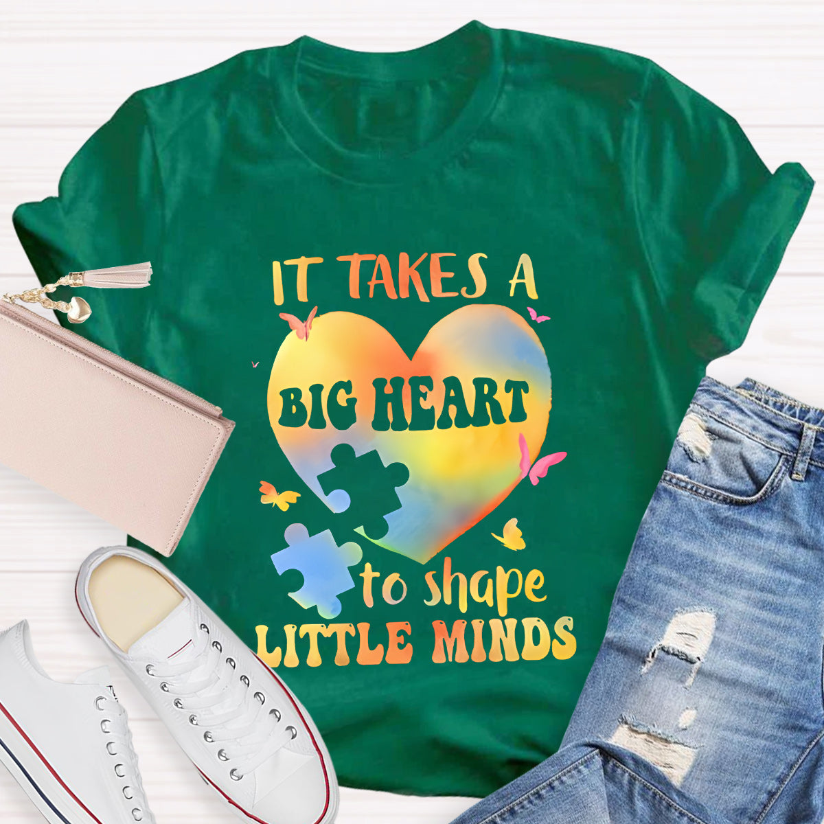 It Takes A  Big Heart To Shape Little Minds Teacher T-Shirt