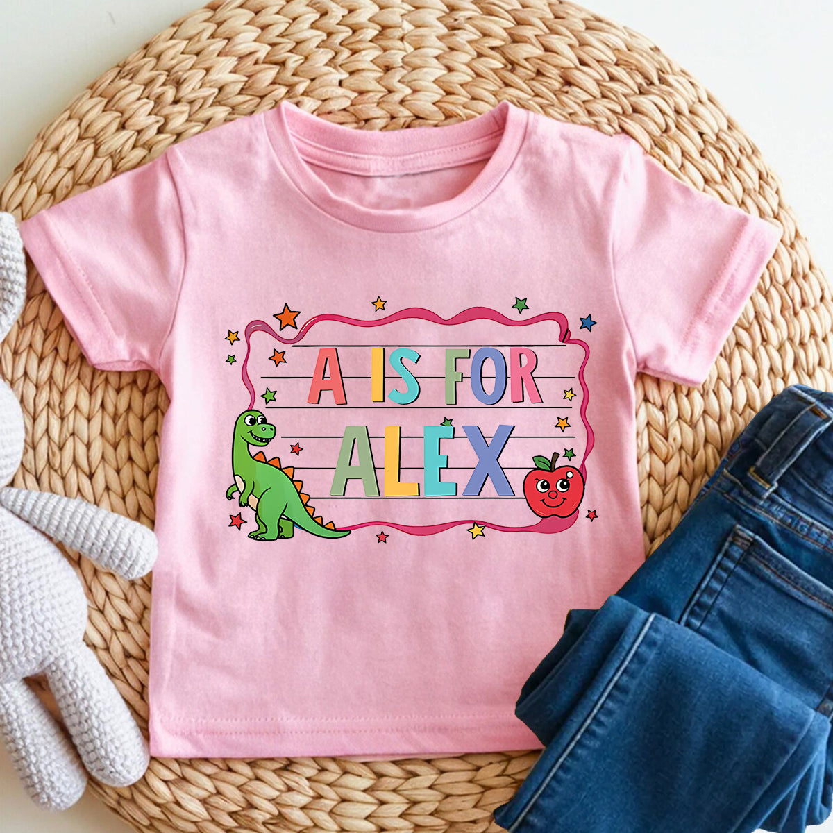 Personalized Name Kindergarten Notebook Lined Border Green Dinosaur Toddler T-shirts