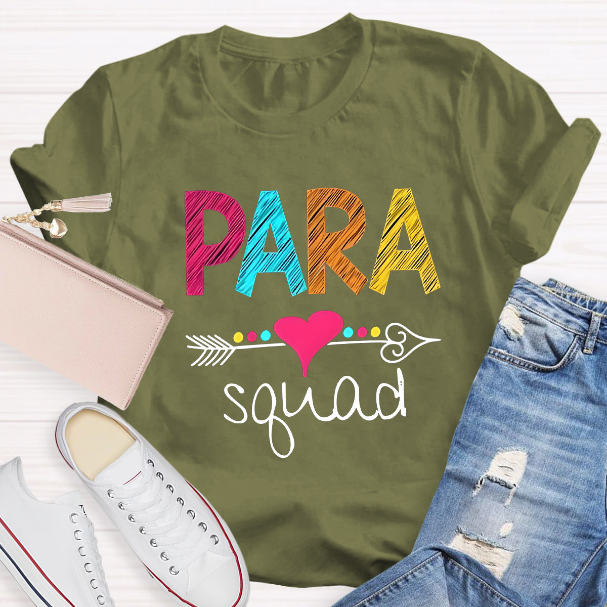 Para Squad Pink Heart Teacher T-Shirt