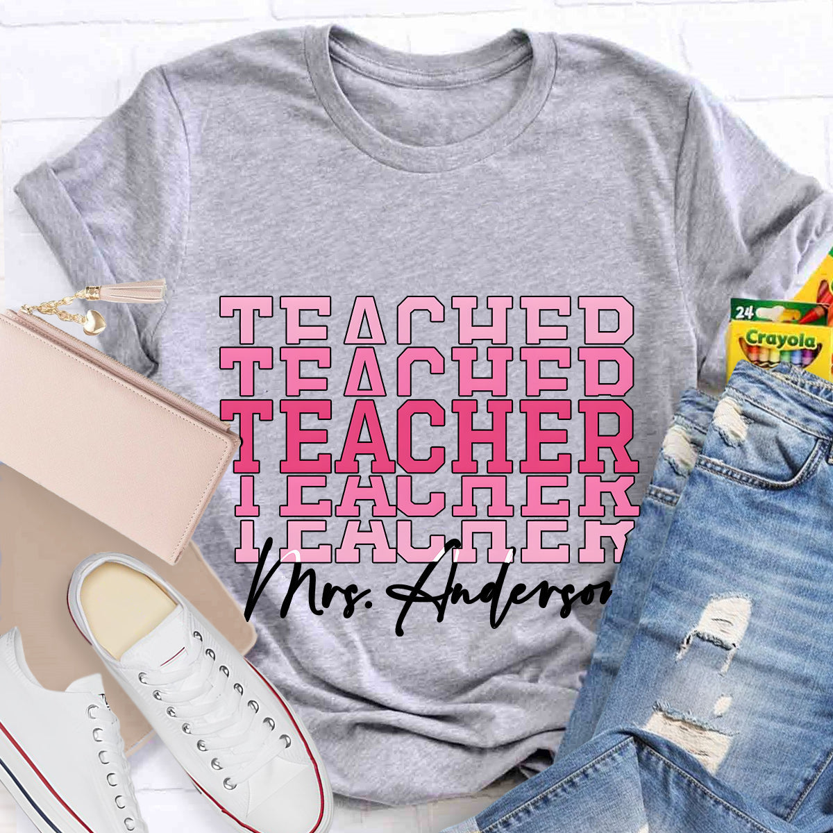 Personalize Name Pink  Teacher T-Shirt