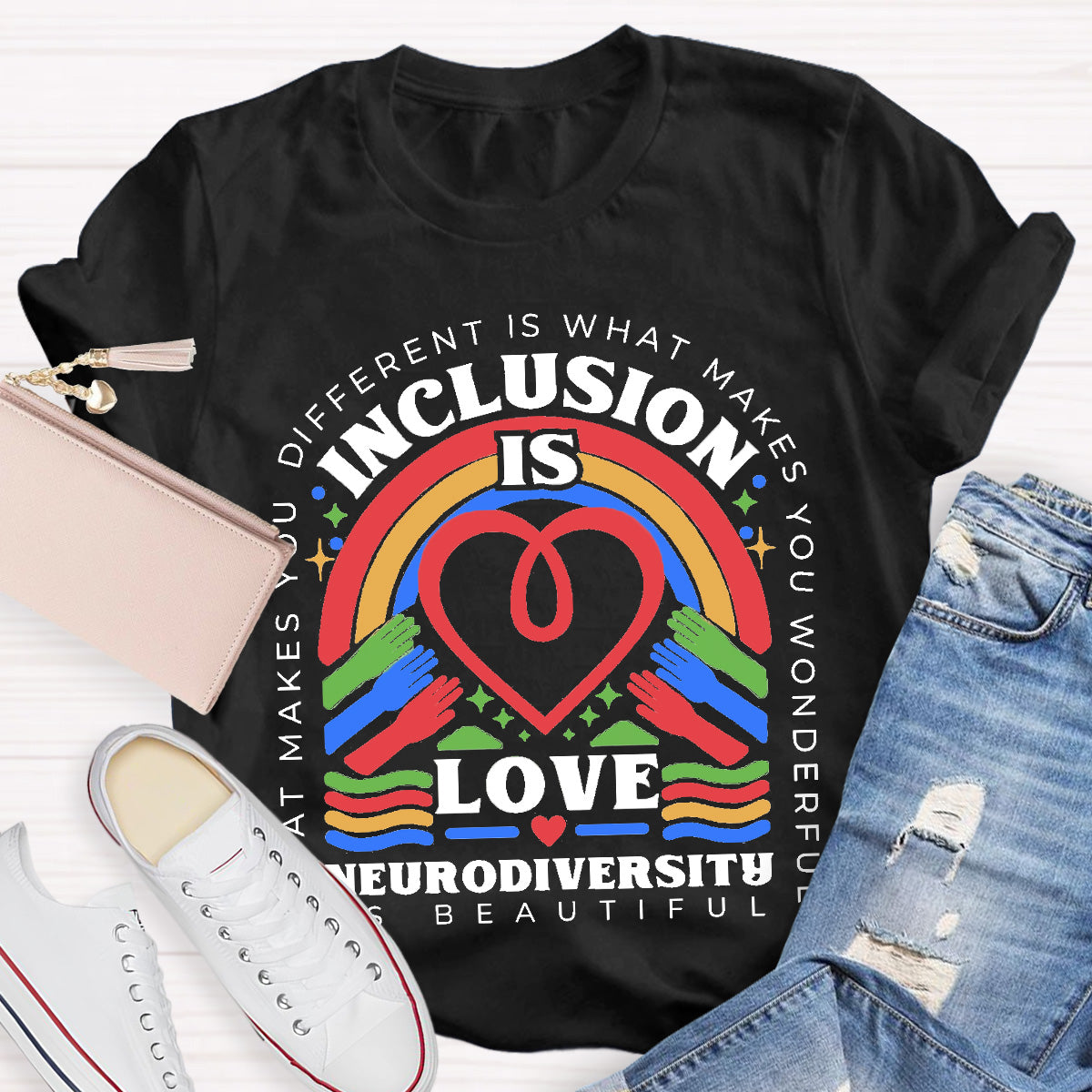 Inclusion Is Love Neurodiversity Teacher T-Shirt