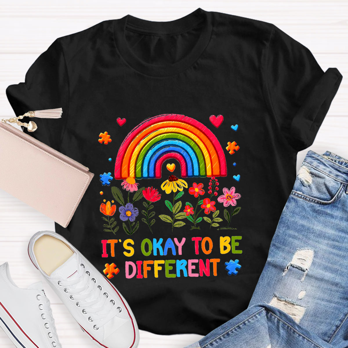 It's Okay to Be Different Floral Rainbow T-Shirt