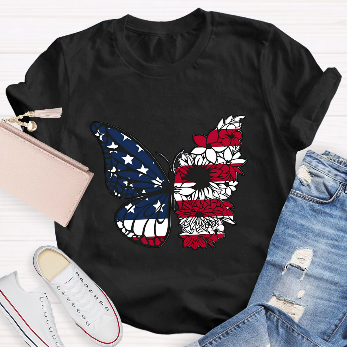 USA Floral Butterfly T-Shirt
