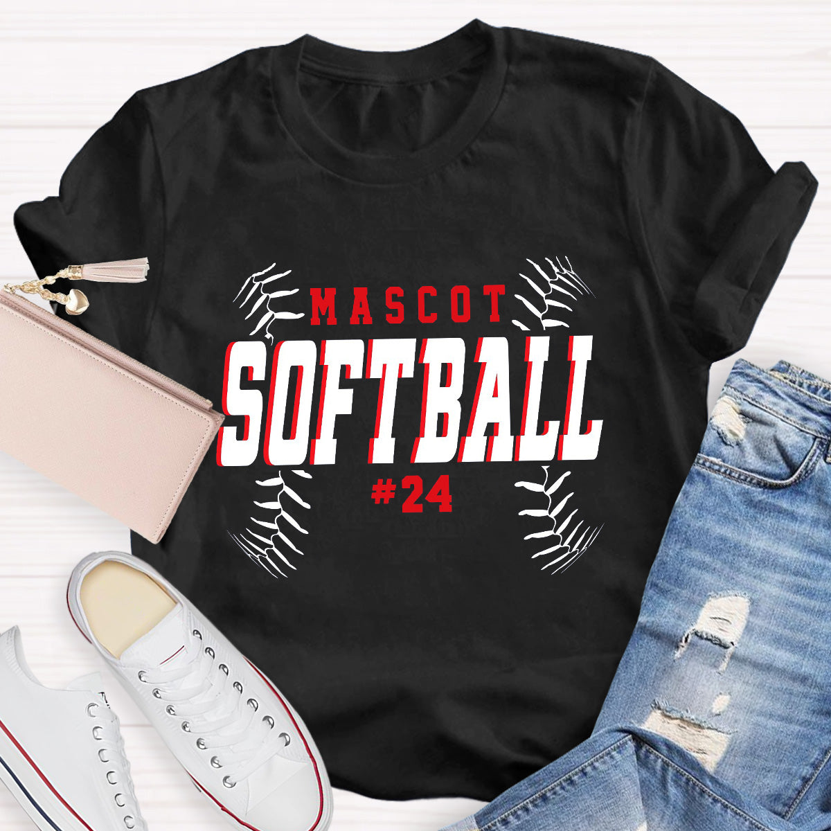 Personalized Mascot And Number Softball Game T-Shirt