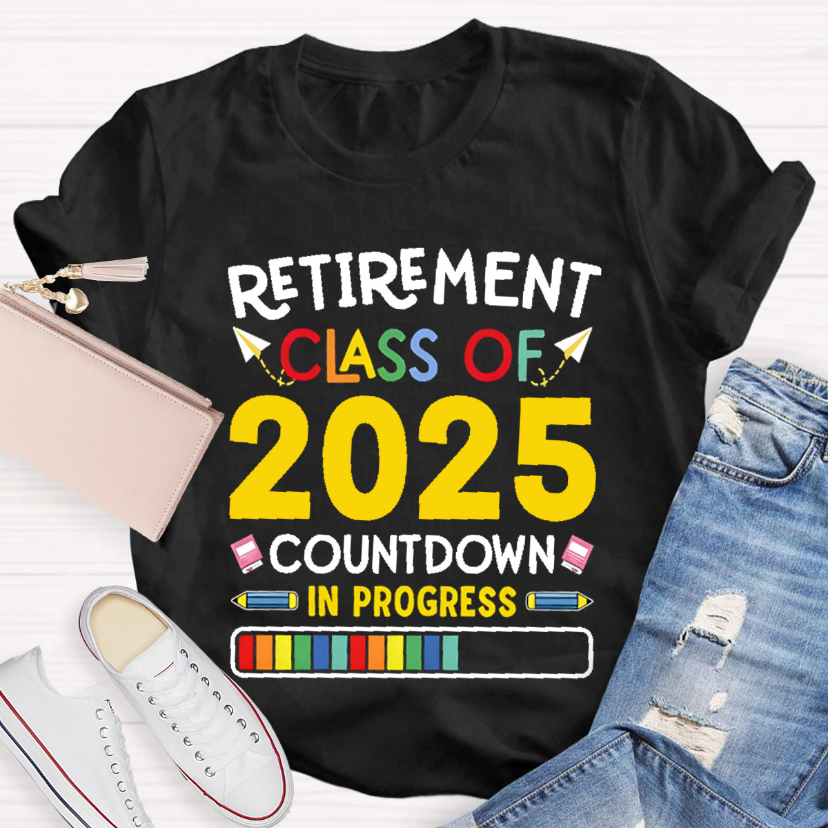 Personalized Retirement Time Class Countdown In Progress Teacher T-Shirt
