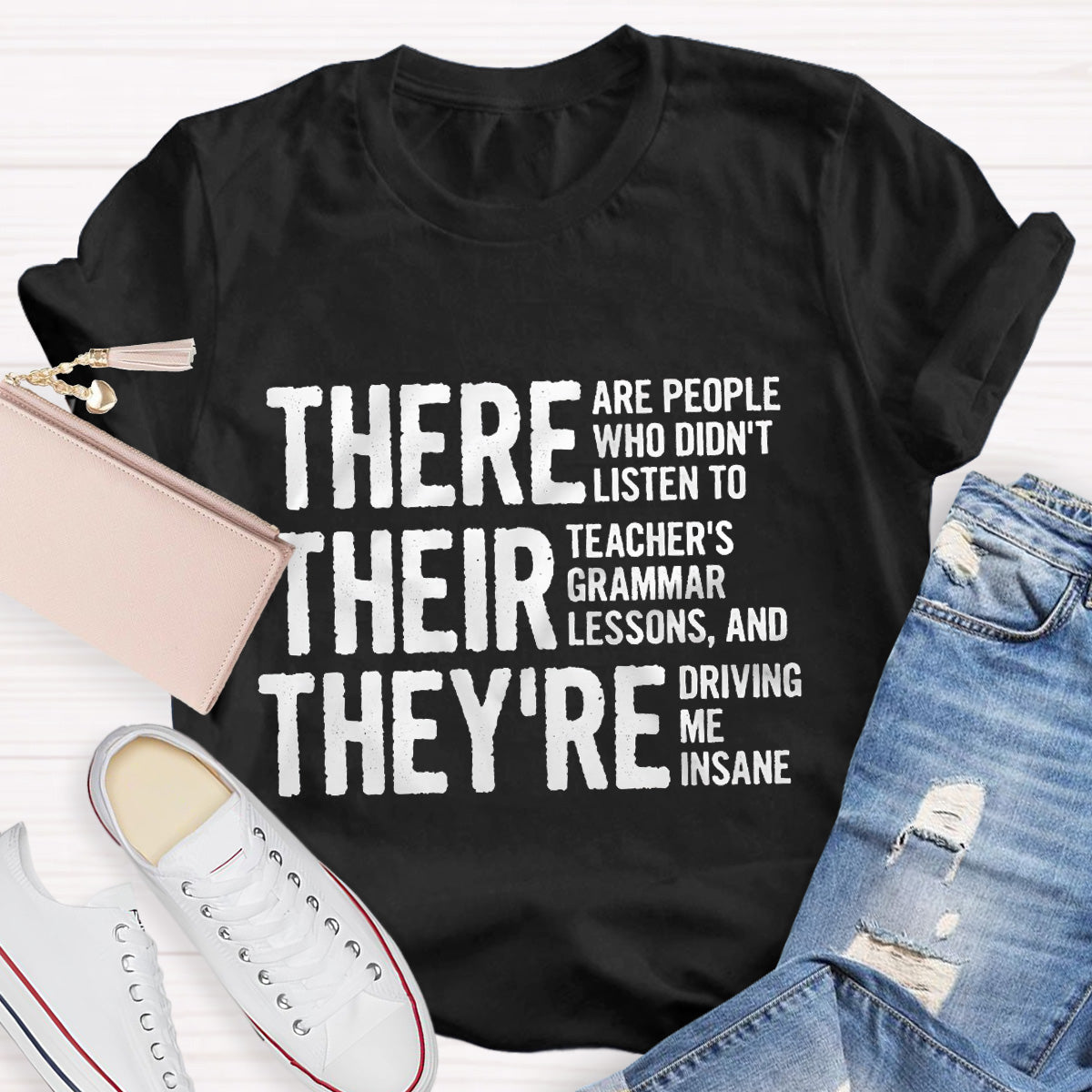 Grammar  Lessons Black Letters Teacher T-Shirt