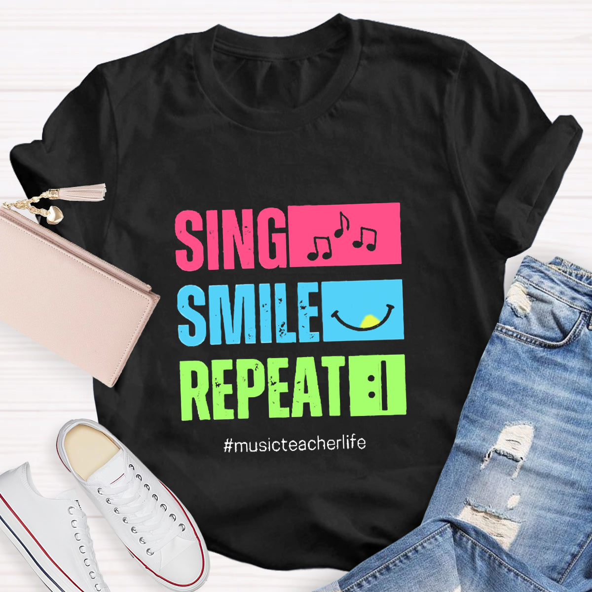 Sing Smile Repeat Music Teacher T-Shirt
