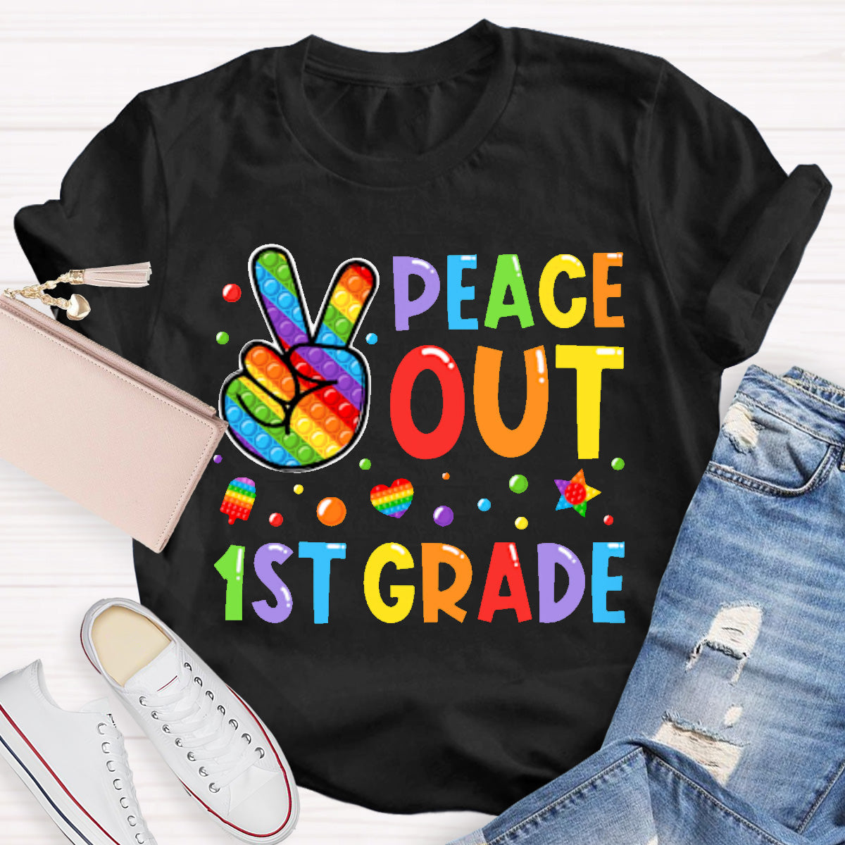 Personalized Grade Peace Out  Teacher T-Shirt
