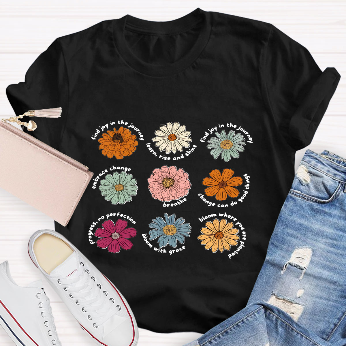 Find Joy In The Journey Learn Rise And Shine Floral T-Shirt