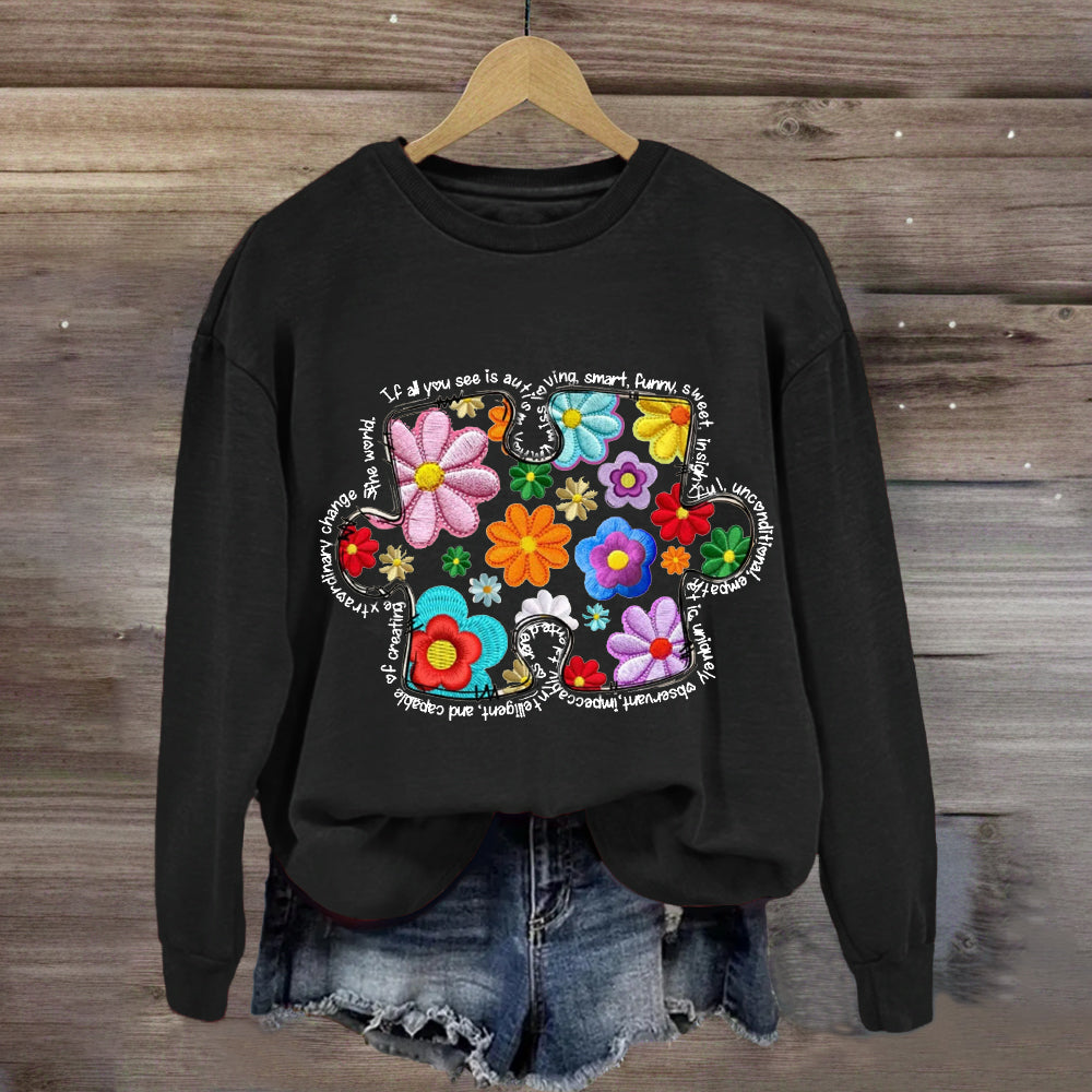 Floral Puzzle Pieces Austim Sweatshirt