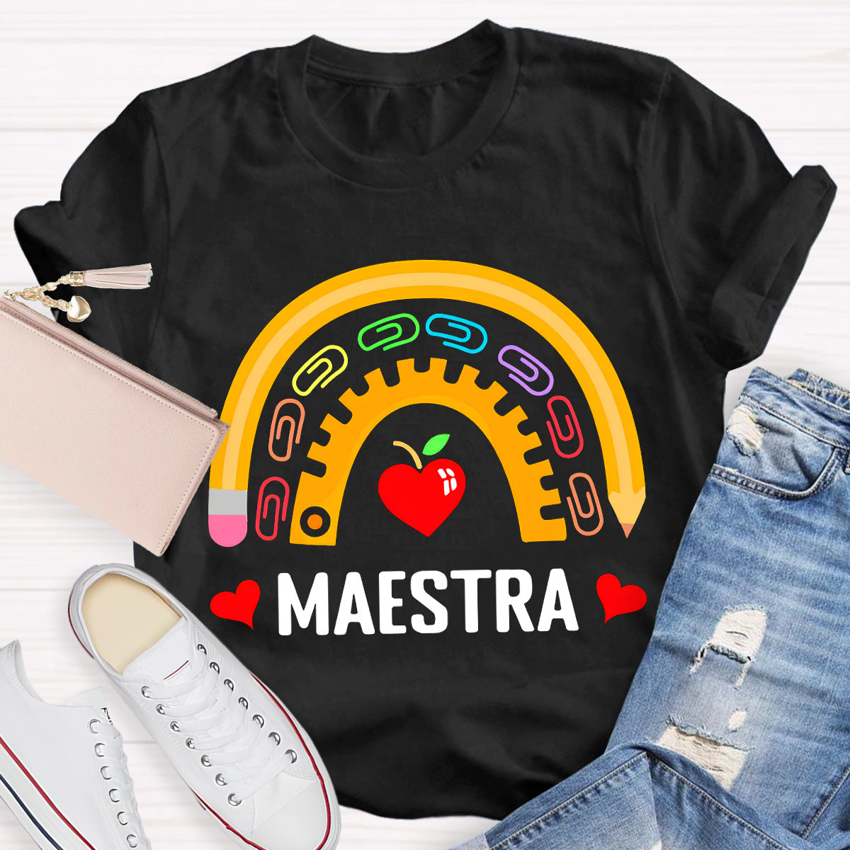 Maestra Color Paper Clip Teacher T-Shirt