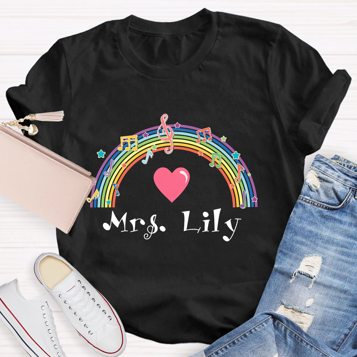 Personalized Music Teacher Name Rainbow T-Shirt