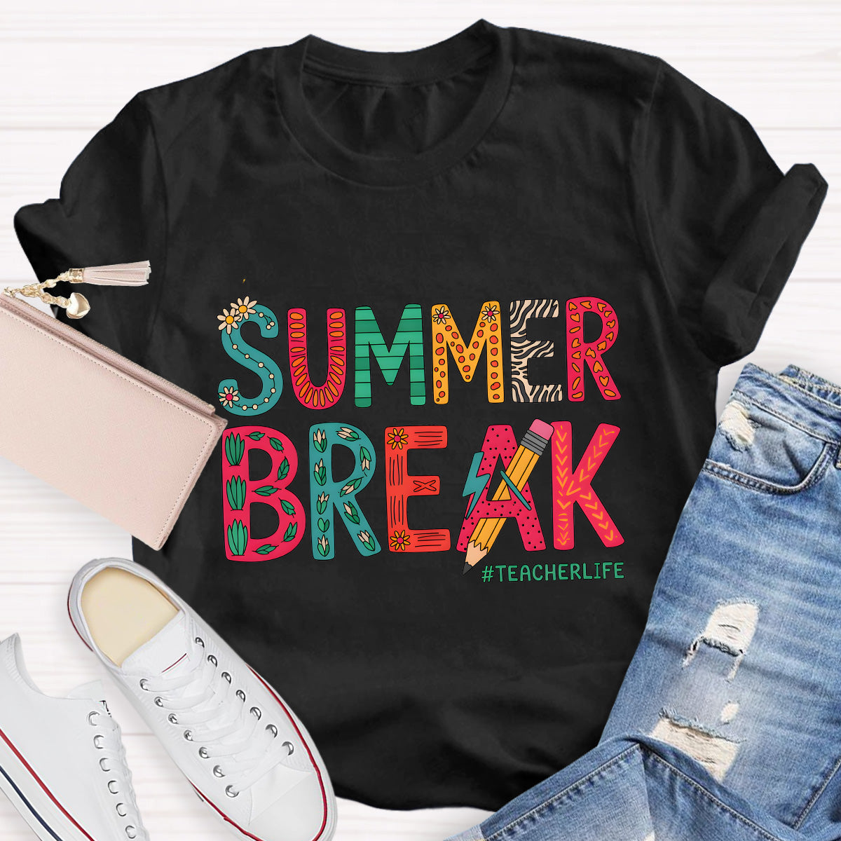 Summer Break Teacher Life Pencil Teacher T-Shirt