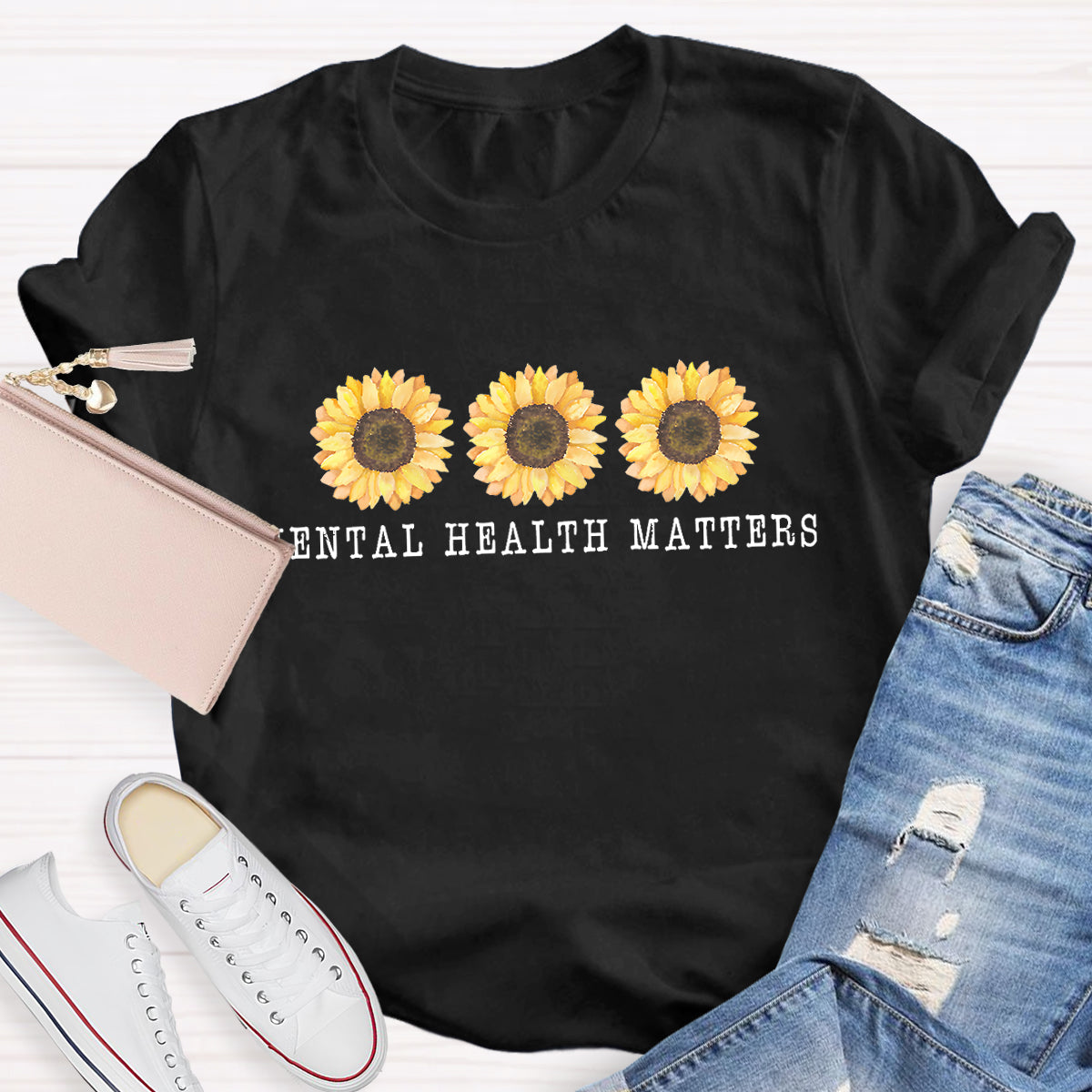 Mental Health Matters Sunflower Teacher T-Shirt