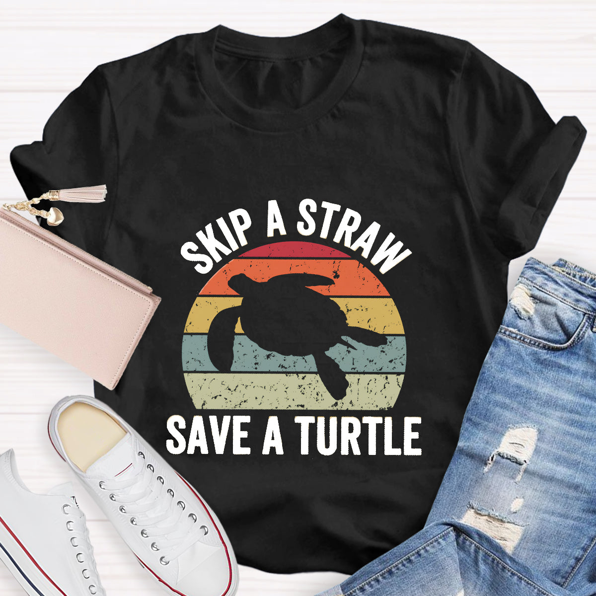 Skip A Straw Save A Turtle Earth Day T-Shirt