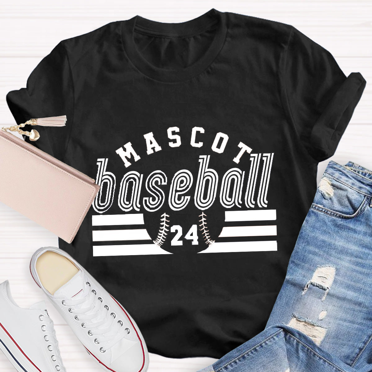 Personalized Mascot And Number Baseball Game T-Shirt