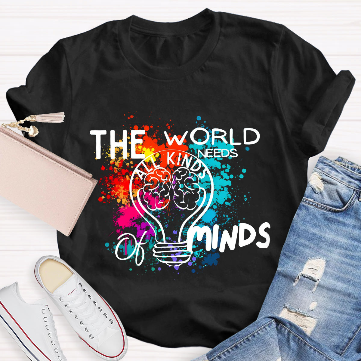 The World Needs All Kinds Of Minds Colorful Brain T-Shirt