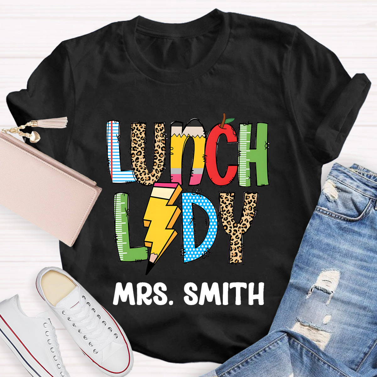 Personalized Lunch Lady Name Leopard T-Shirt