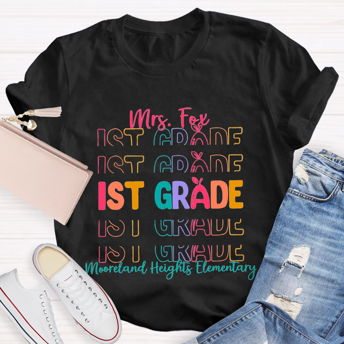 Personalize Name Grade And School Name Teacher T-Shirt