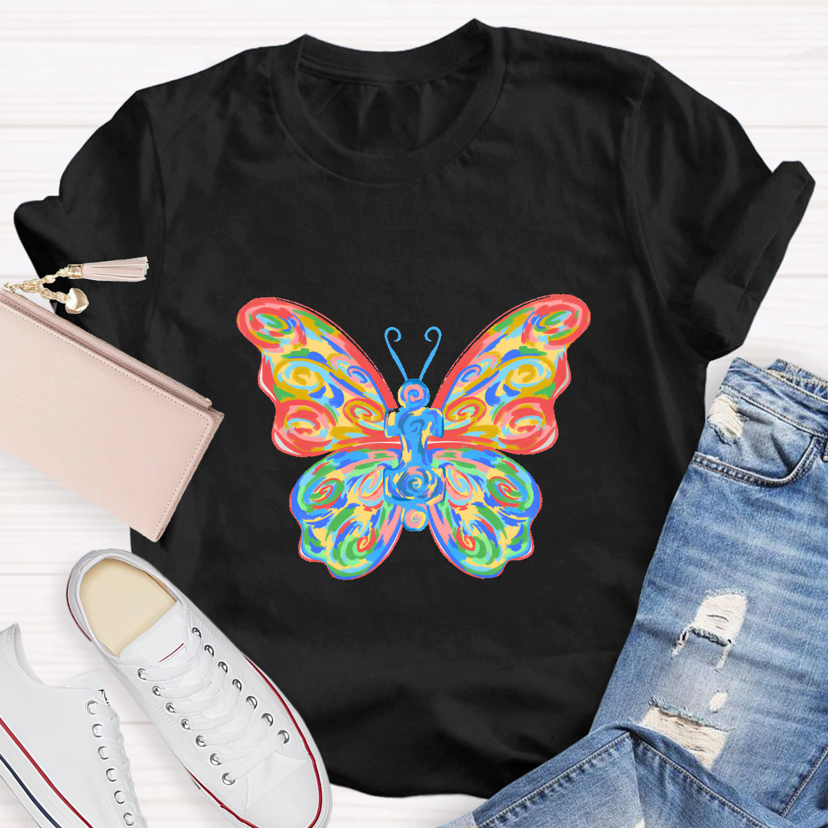 Colorful Butterfly Teacher T-Shirt