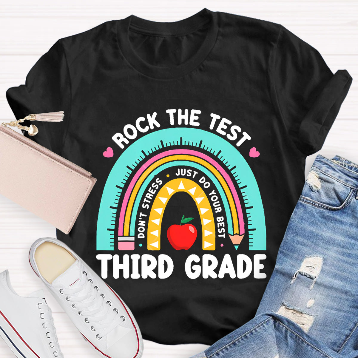 Personalize Grade Rock The Test Apple Teacher T-Shirt