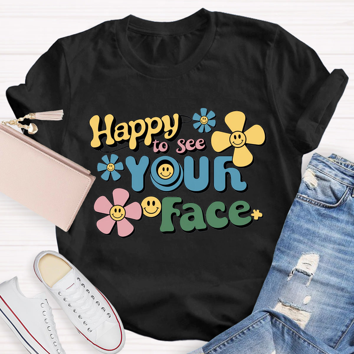 Happy To See Your Face Yellow Flower Teacher T-Shirt