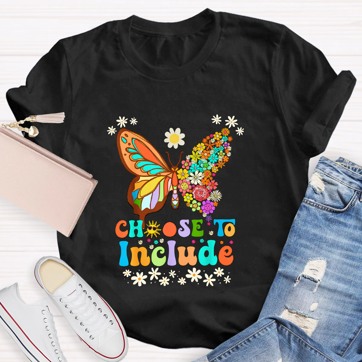Choose To Include Floral Butterfly Teacher T-Shirt