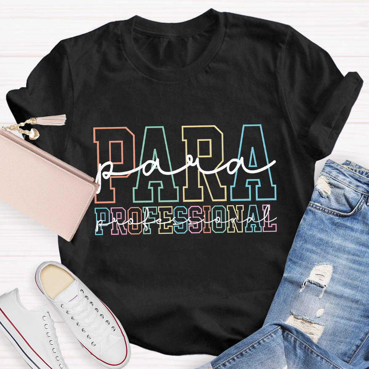 Colored abbreviated text Para Teacher T-Shirt