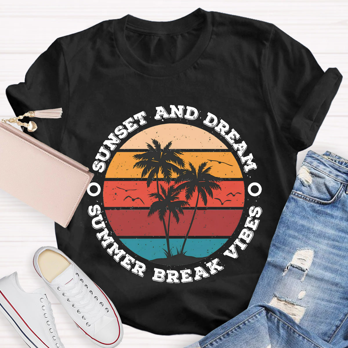 Sunset And Dream Summer Break Vibes Teacher T-Shirt