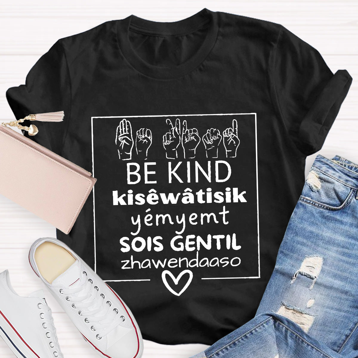 Various Languages Be Kind Heart Teacher T-Shirt