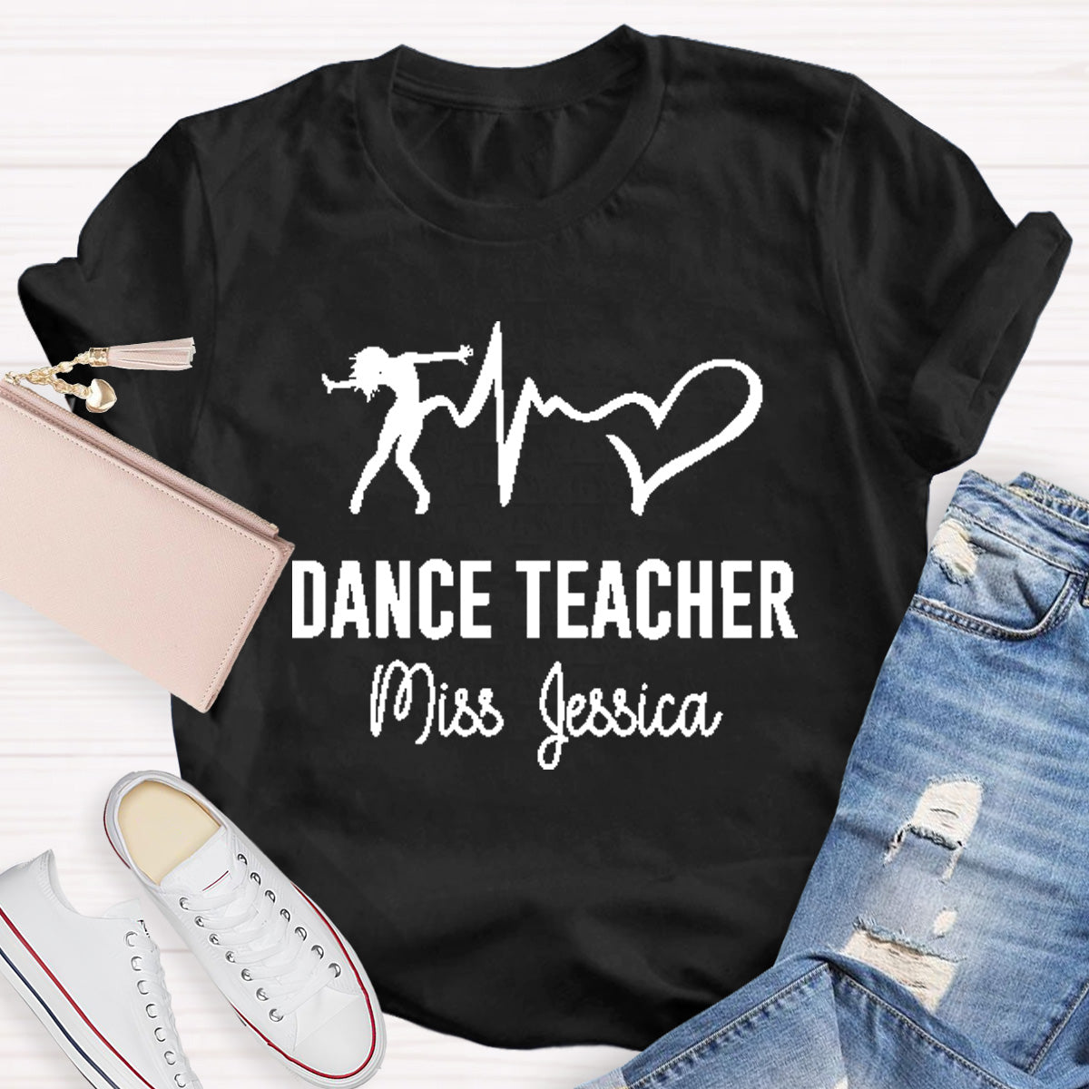 Personalized Name Dance Black Letters Teacher T-Shirt