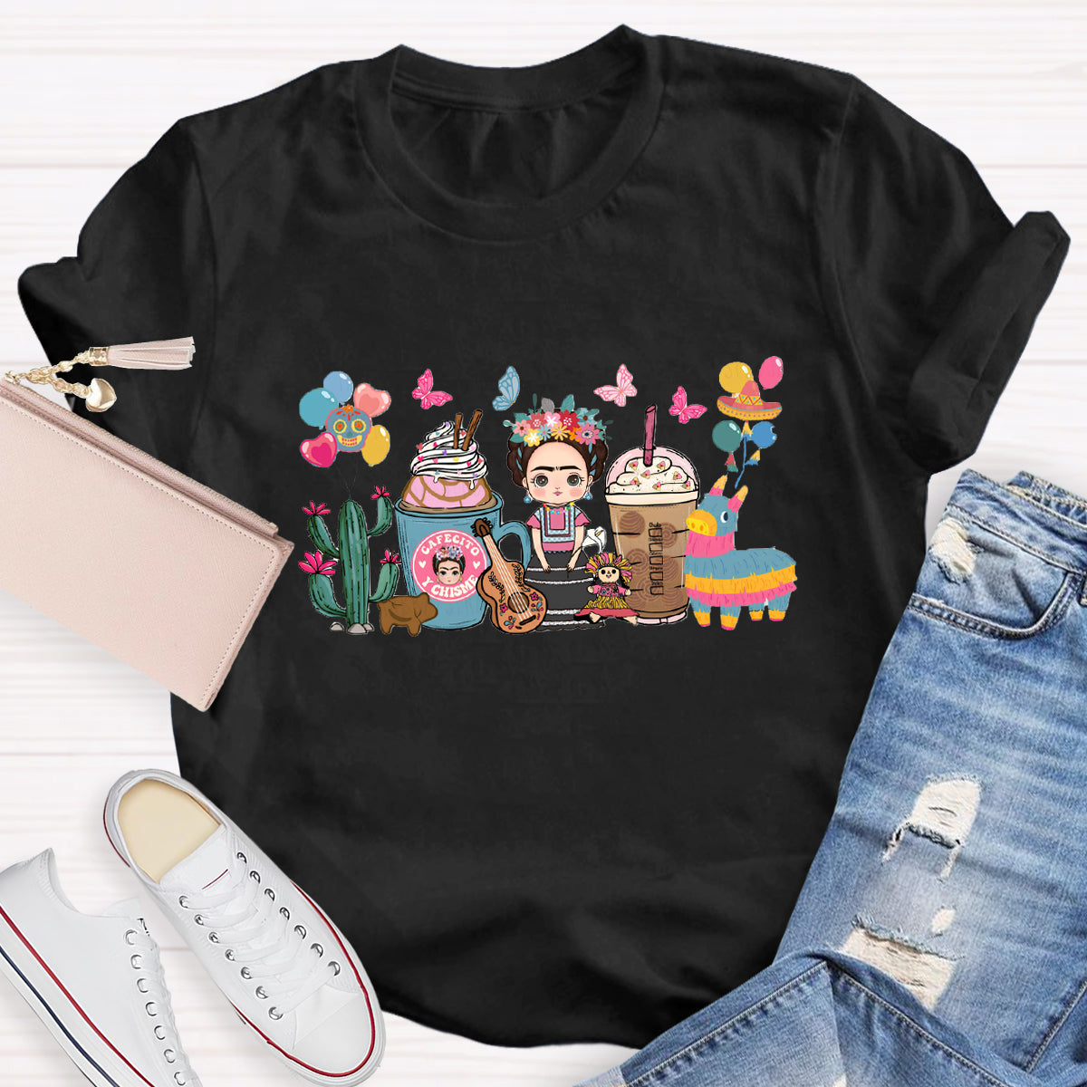 Spanish Teacher Coffee Butterfly T-Shirt