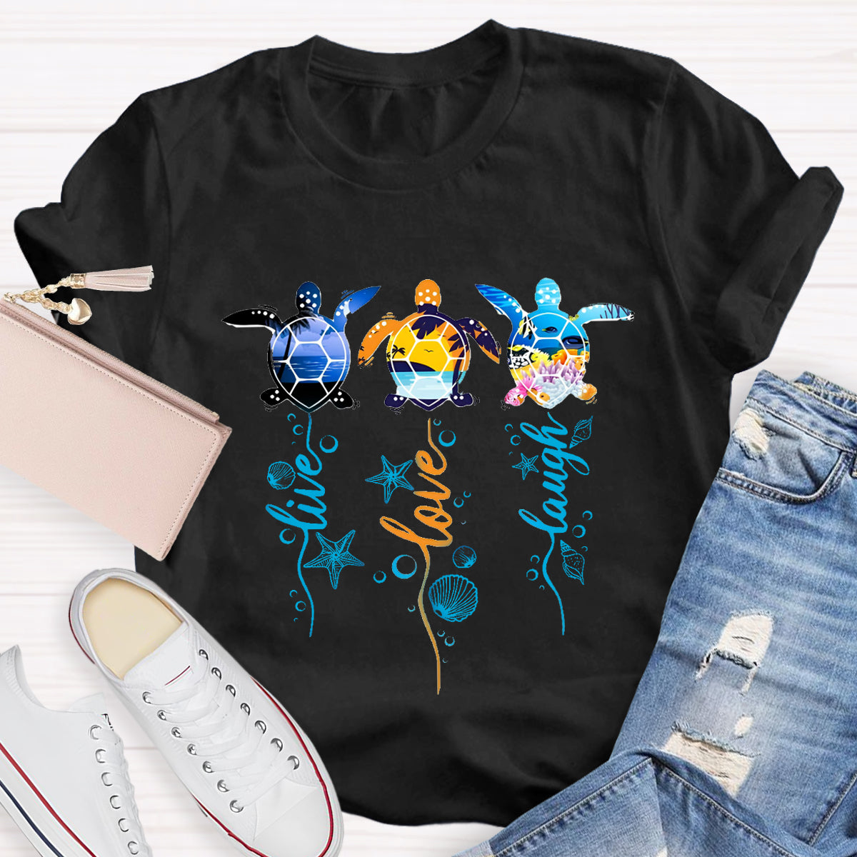 Purple and Pink Sea Turtle Swimming in Blue Ocean T-Shirt