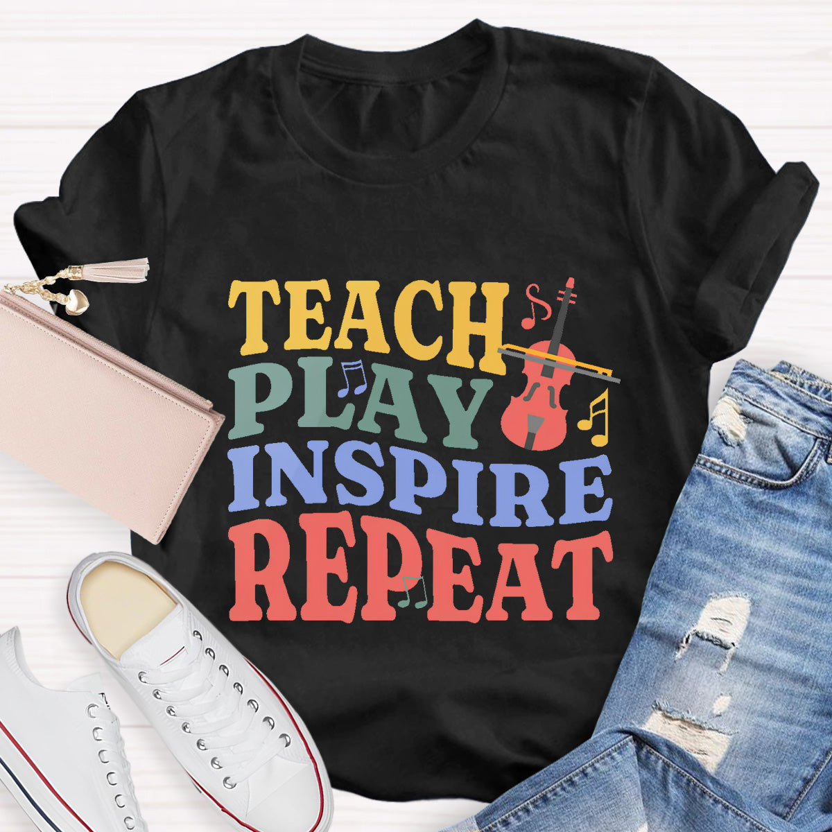 Teach Play Inspire Repeat Teacher T-Shirt