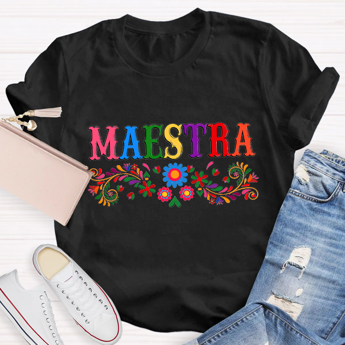 Maestra Blue Flower Teacher T-Shirt