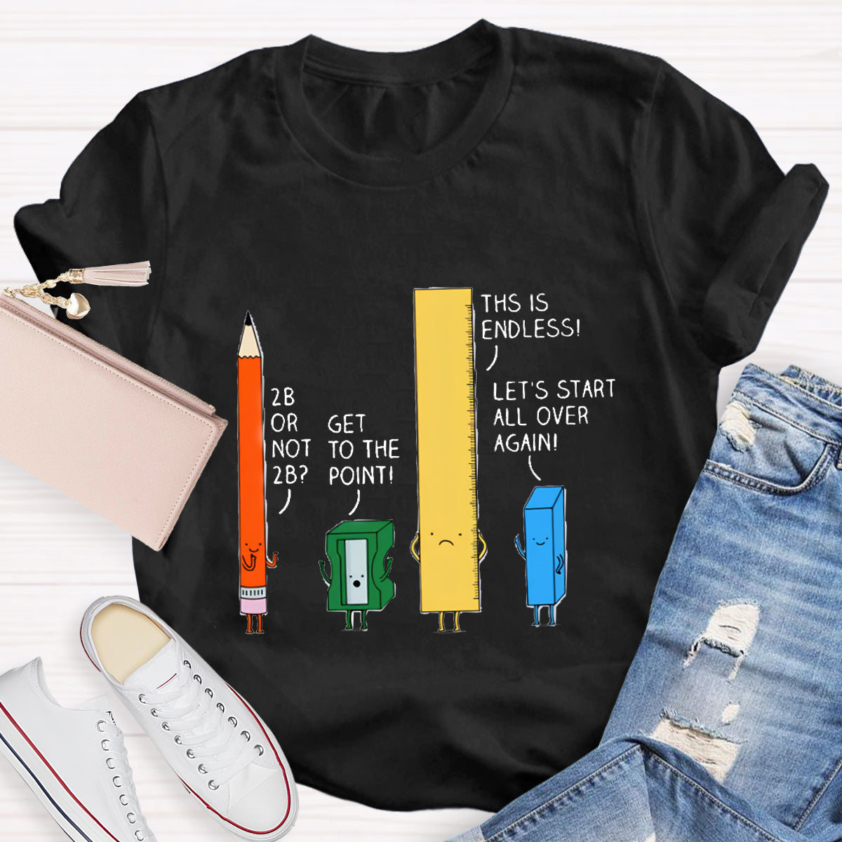 Cute Confused Pencil Pun Teacher T-Shirt