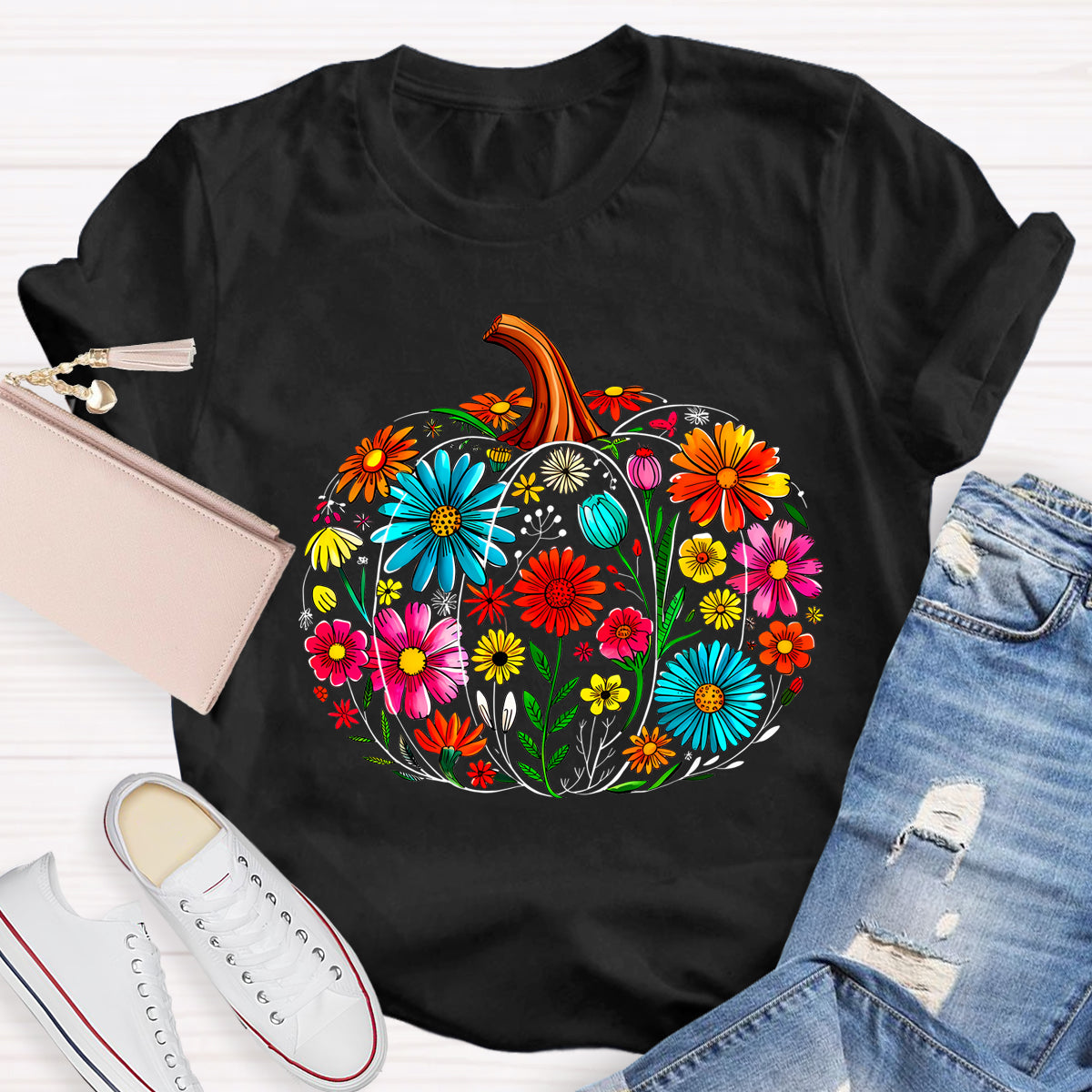 Maestra Pumpkin-Shaped Flowers Bilingual Teacher T-shirt