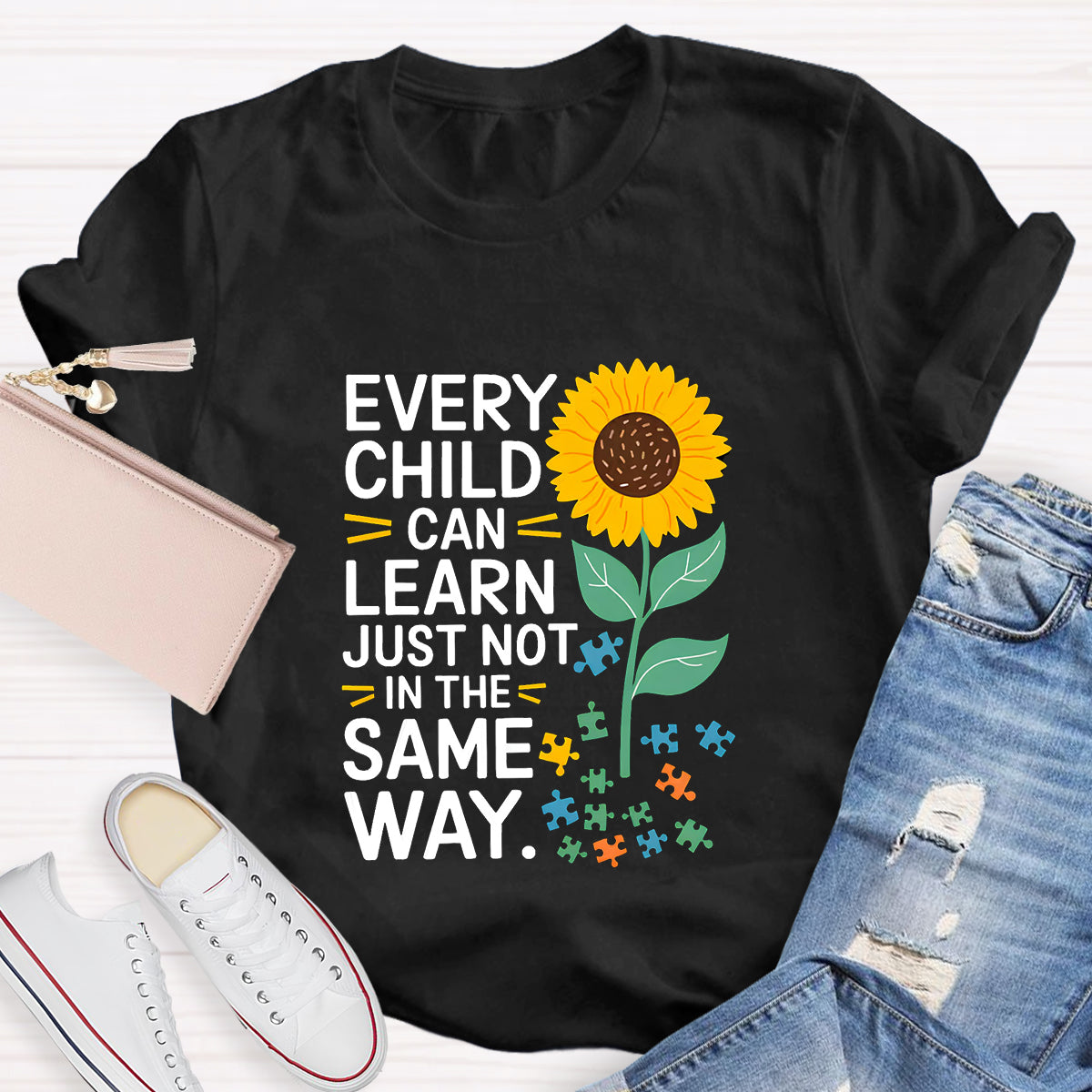 Every Child Can Learn Just Not In The Same Way Sunflower T-Shirt