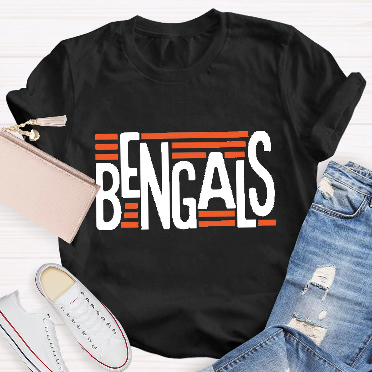 Personalized Mascot Bengals Black Letters  Teacher T-Shirt
