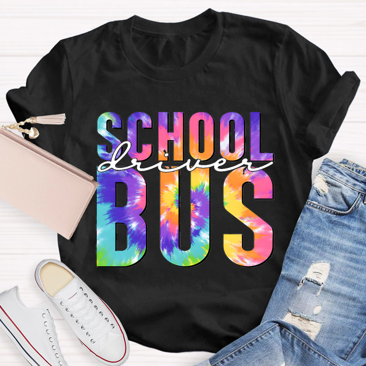 Colorful Printed School Bus Driver T-Shirt