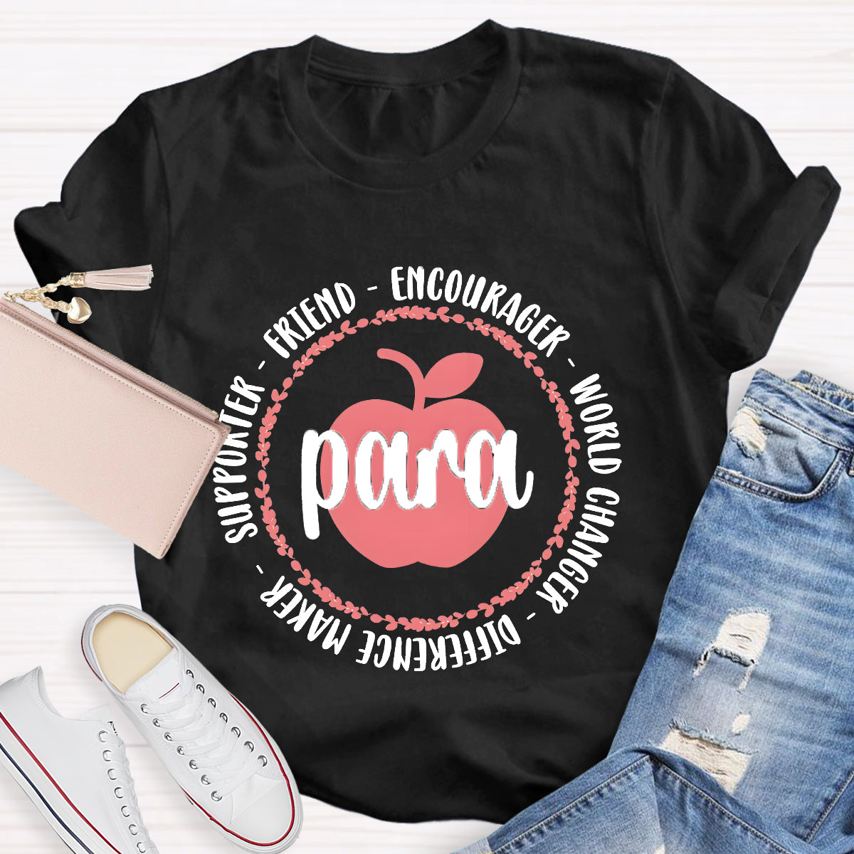 Para Encourage World Changer Pink Apple Teacher T-Shirt