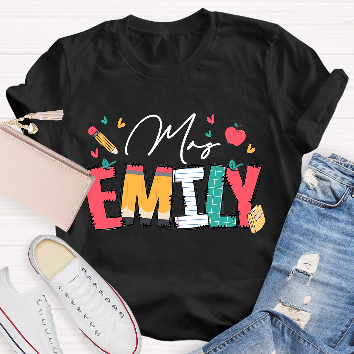 Personalize Name Apple Teacher T-Shirt