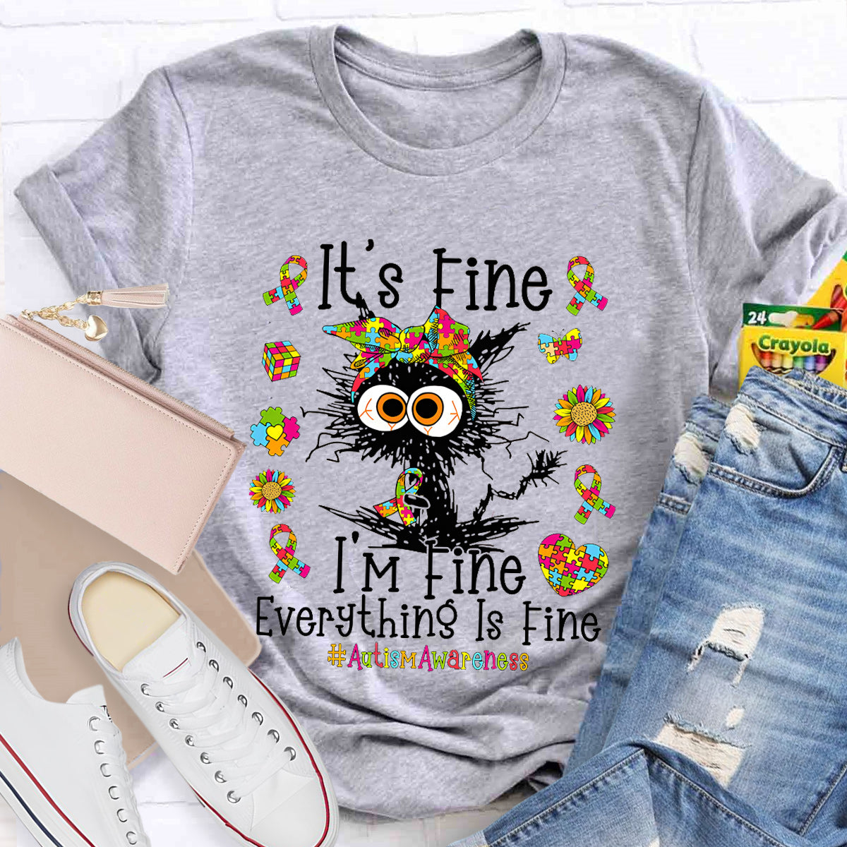 It's Fine I'm Fine Everything Is Fine Autismawarness T-Shirt
